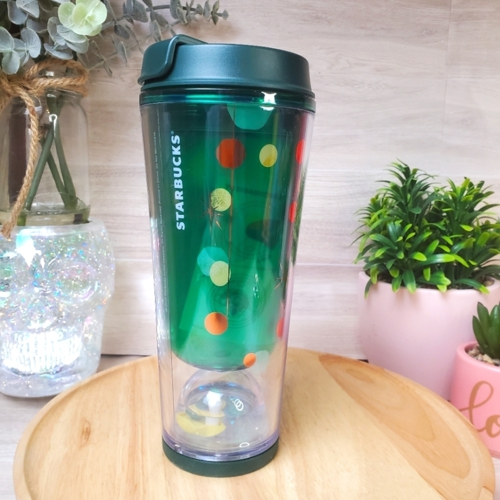Starbucks Green Glitter Snow Globe Holiday Acrylic Travel Tumbler